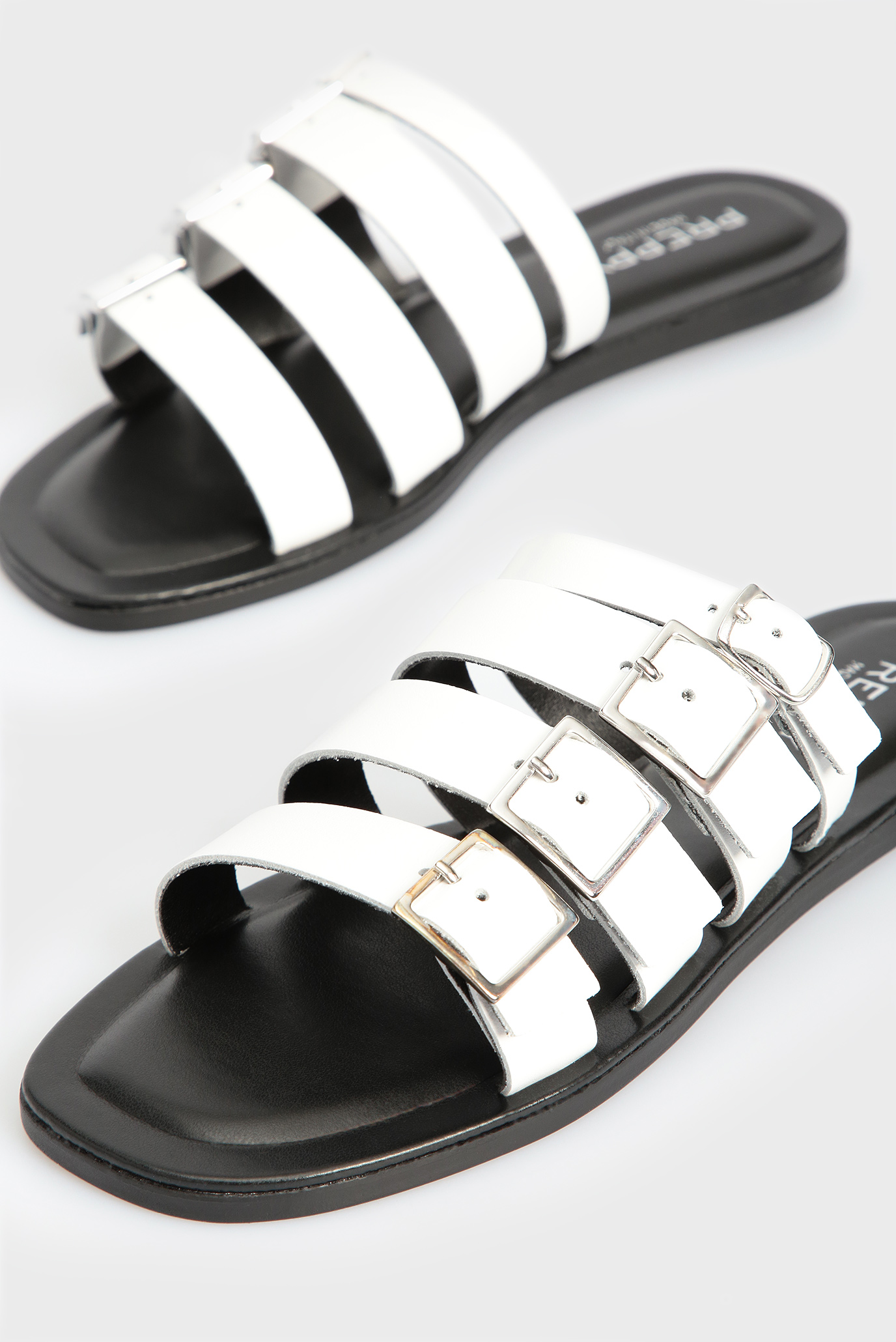 Женские белые кожаные слайдеры 7