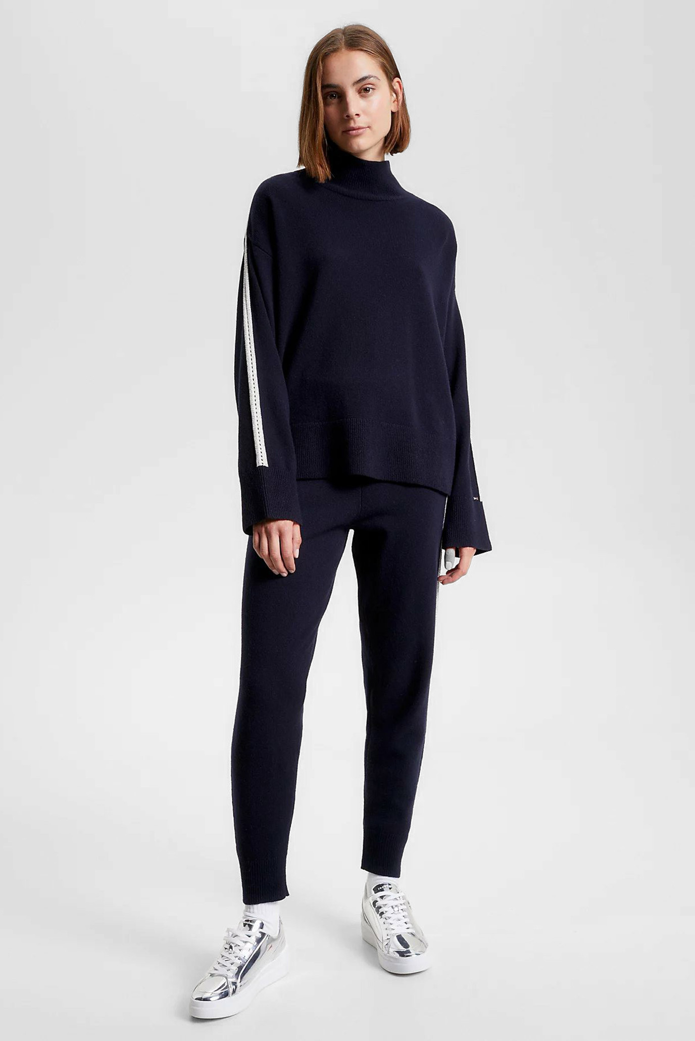 Женский темно-синий шерстяной свитер POINTELLE STRIPE 2