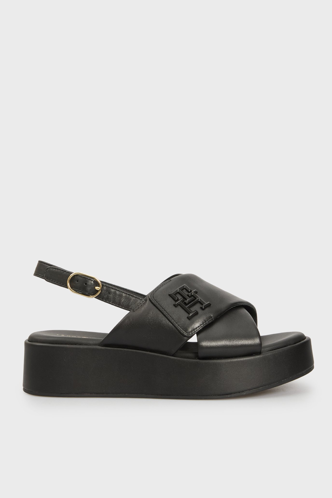 Женские черные кожаные сандали TH LOGO HW PADDED LEATHER SANDAL 1