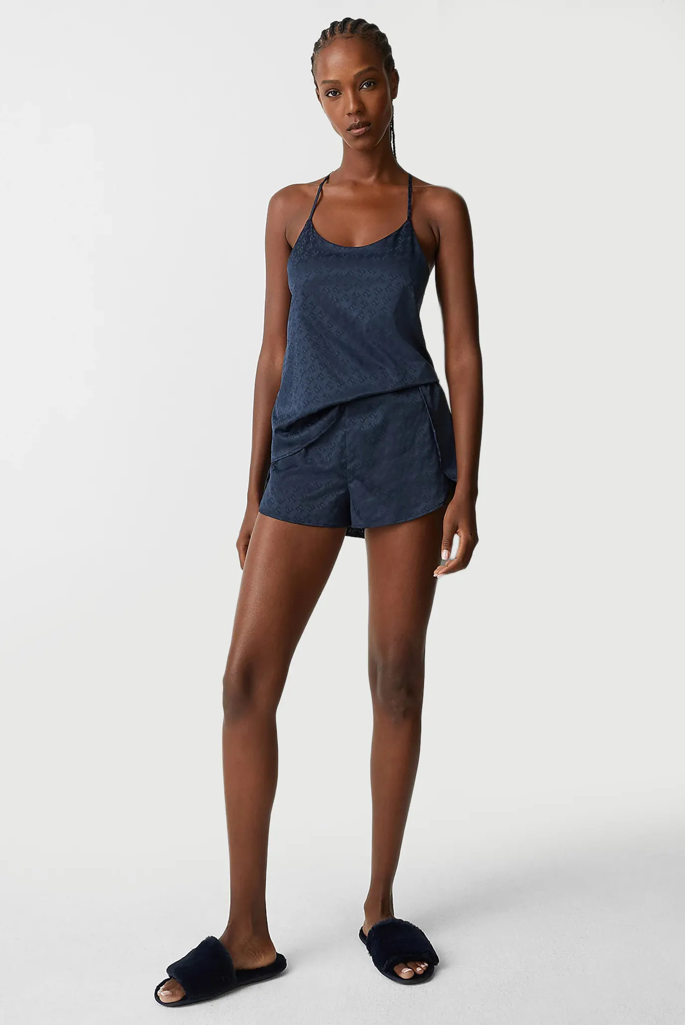 Женская темно-синяя пижама (топ, шорты) 6