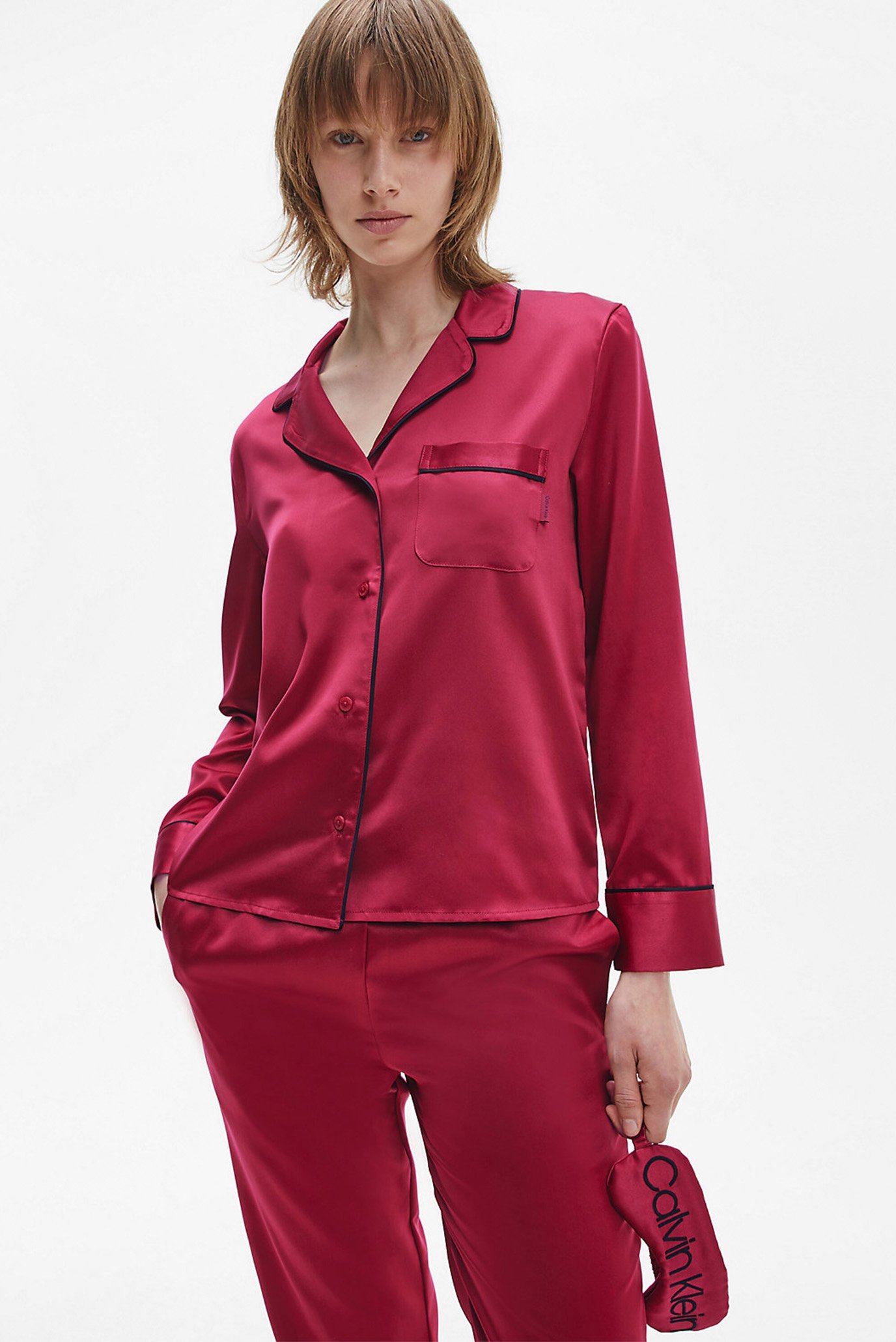 Женская малиновая пижама (рубашка, брюки, маска для сна) Calvin Klein Женская малиновая пижама (рубашка, брюки, маска для сна) 8