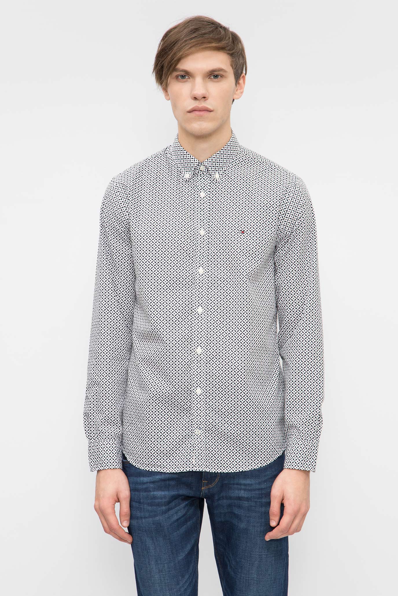 Мужская белая рубашка с принтом 6