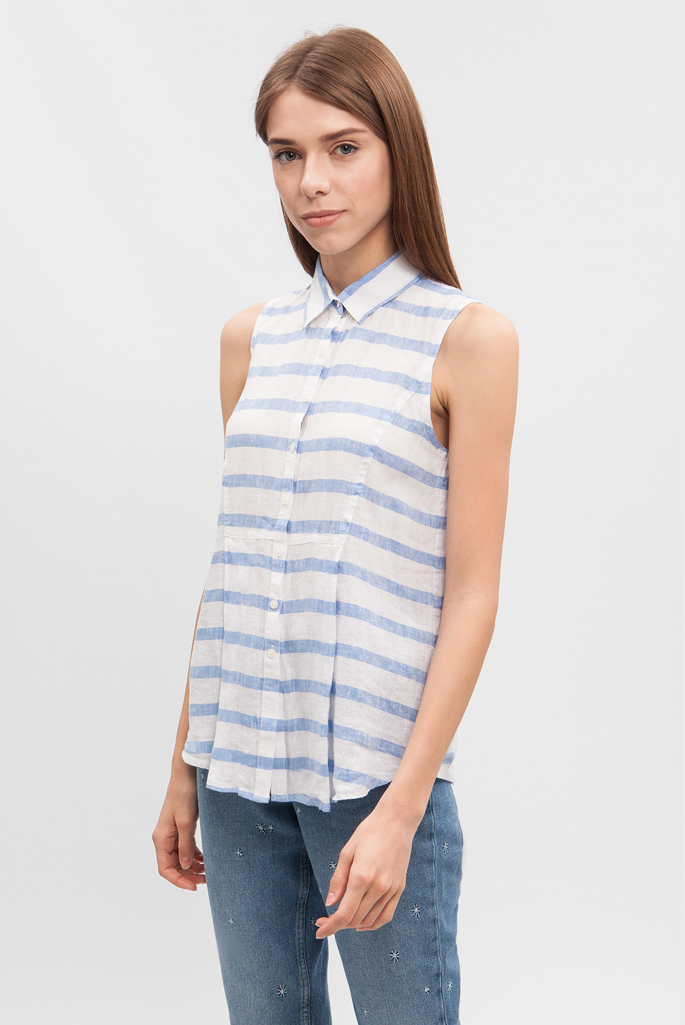 Женская белая блуза в полоску 7