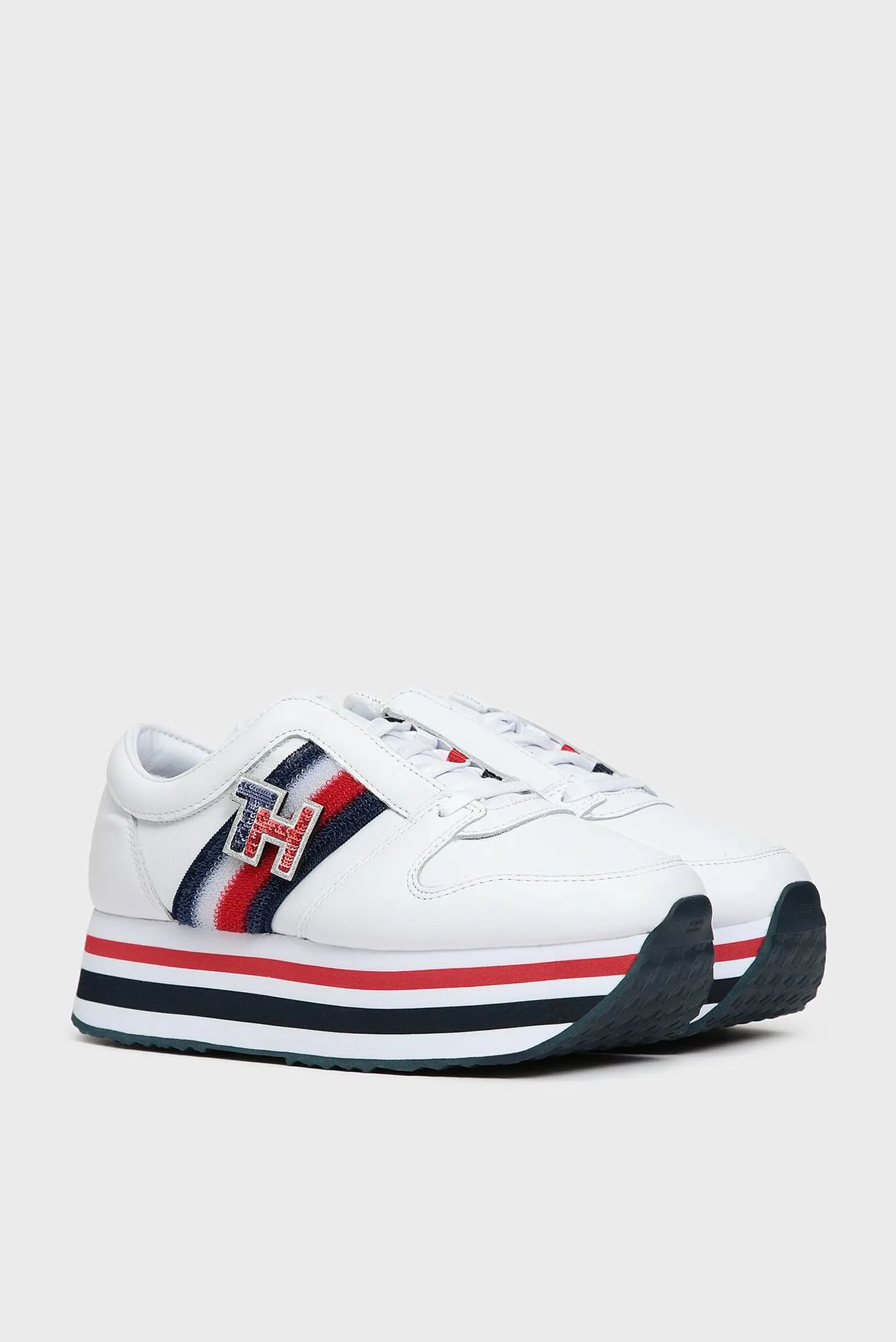 Женские белые кожаные кроссовки TOMMY CUSTOMIZE FLATFORM 3
