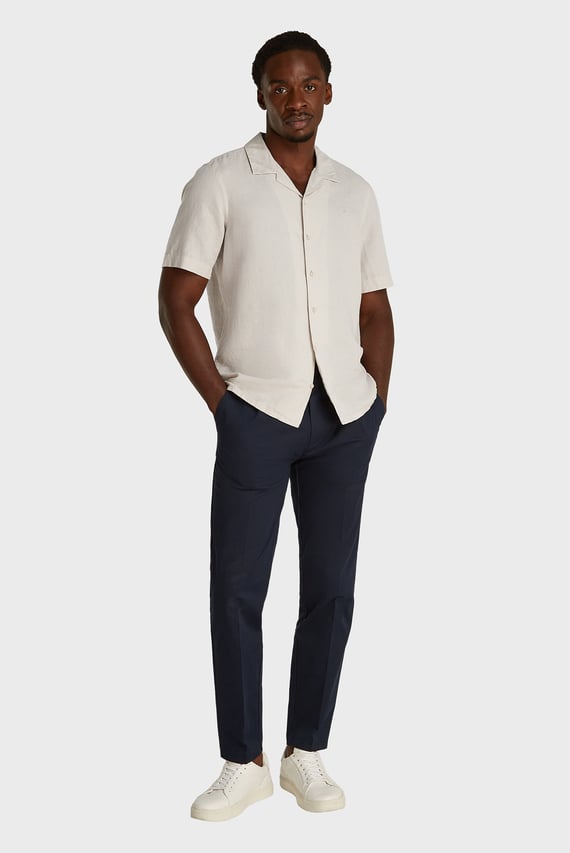 Мужская бежевая льняная рубашка LINEN COTTON CUBAN