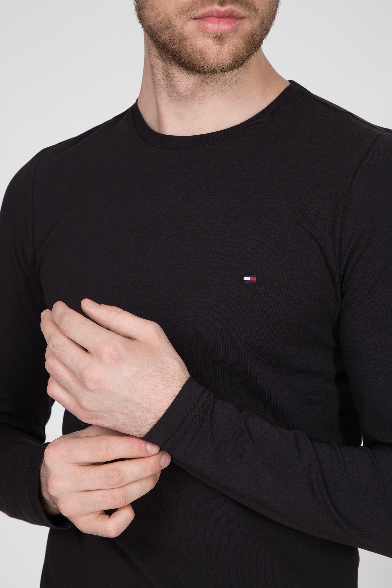 Мужской черный лонгслив STRETCH SLIM FIT LONG SLEEVE TEE 10