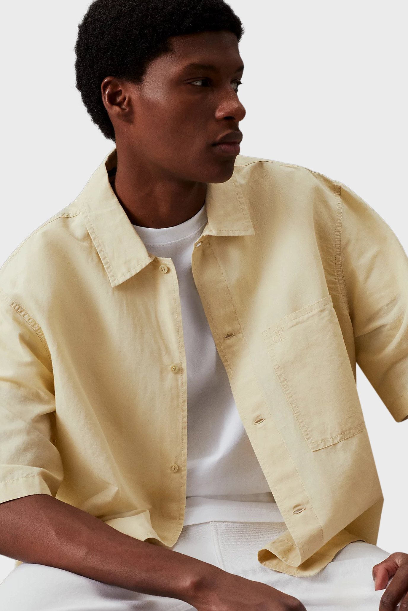 Мужская желтая льняная рубашка 4