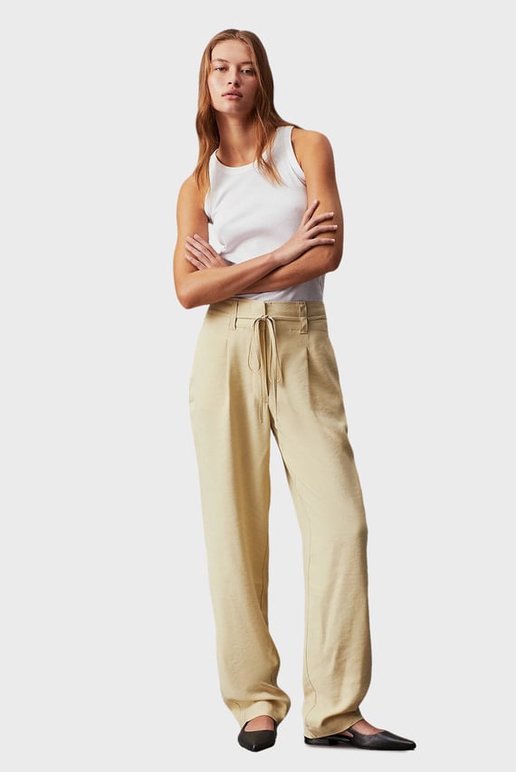 Женские бежевые брюки WAIST TIES TAPERED TWILL