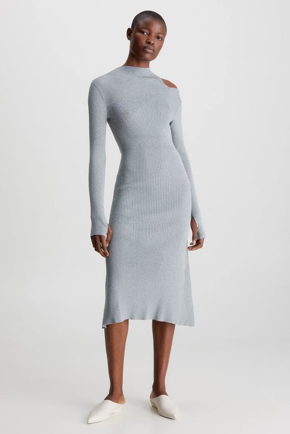 Женское серое платье MELANGE RIB CUT OUT KNIT DRESS