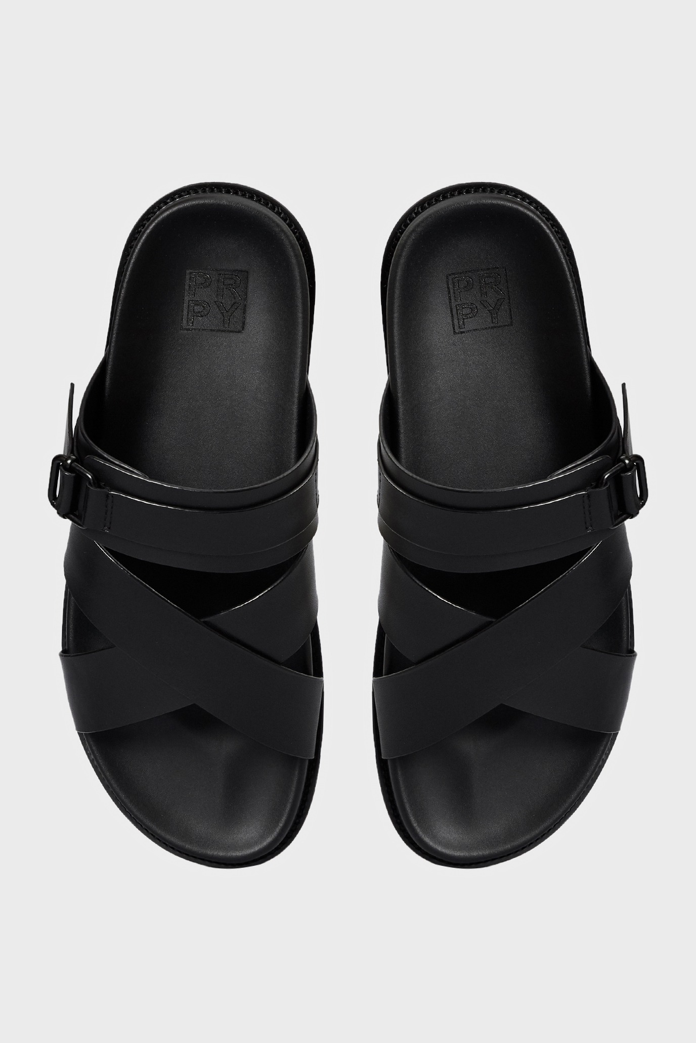 Мужские черные кожаные слайдеры 9