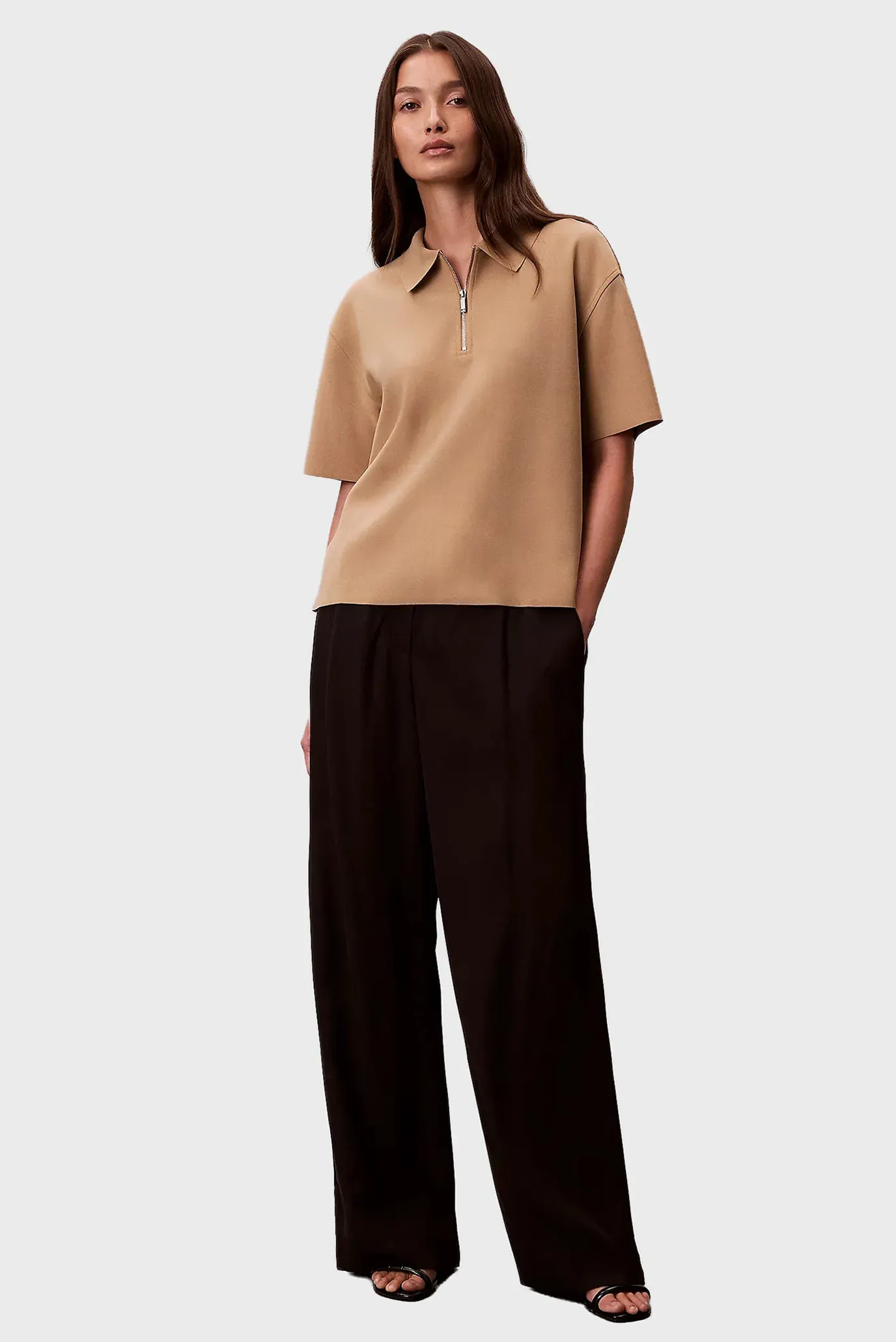 Поло SS TAILORED KNIT COLLAR ZIP TOP 2