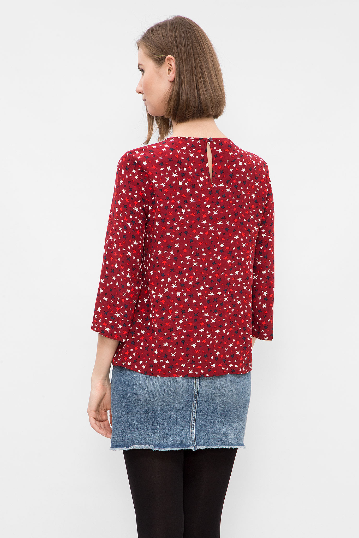 Женская бордовая блуза с принтом 8