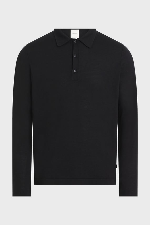 Мужское черное шерстяное поло ITALIAN MERINO SILK LS POLO