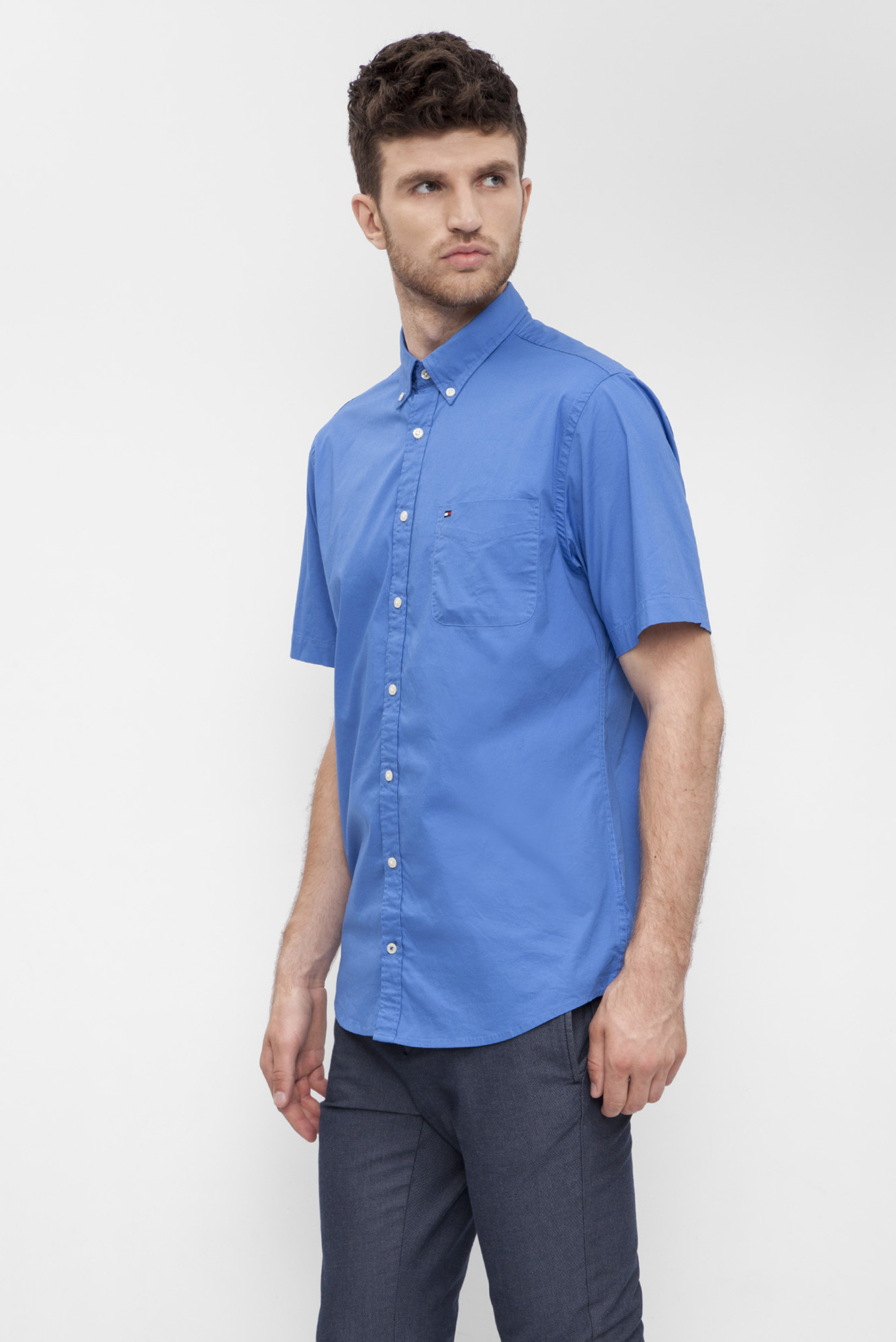 Мужская синяя хлопковая рубашка 7
