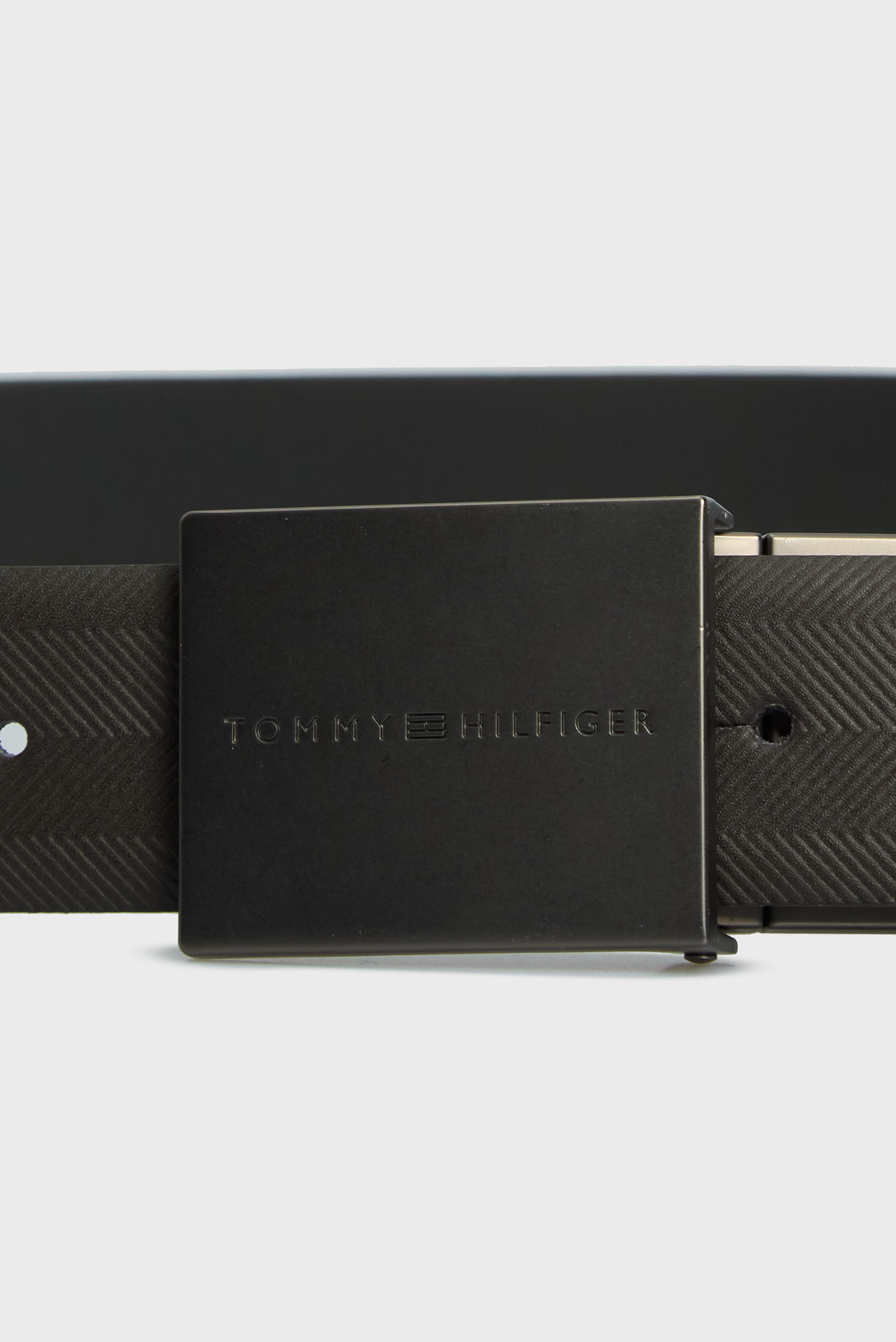 Мужской черный кожаный двусторонний ремень TH PLAQUE REV 5