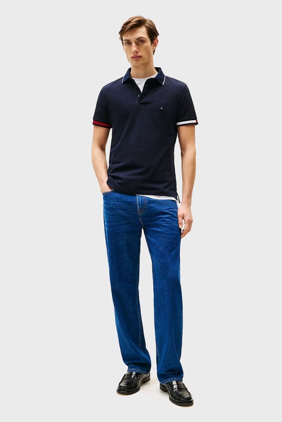 Мужское темно-синее поло FLAG CUFF SLIM FIT