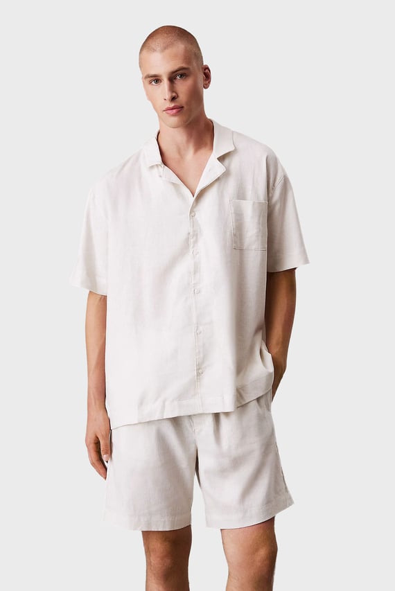 Мужская бежевая льняная рубашка BUTTON DOWN