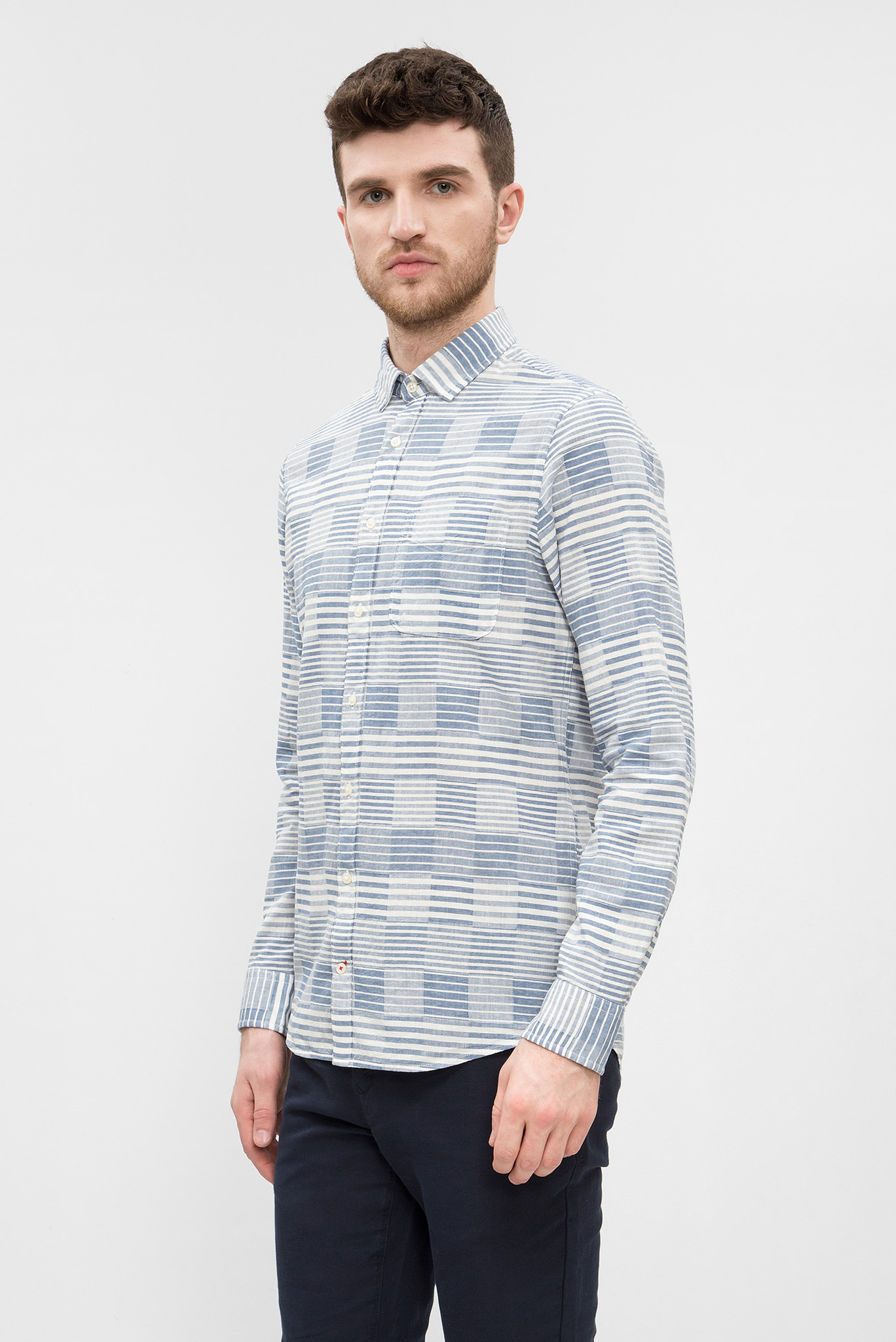 Мужская голубая рубашка в полоску 2