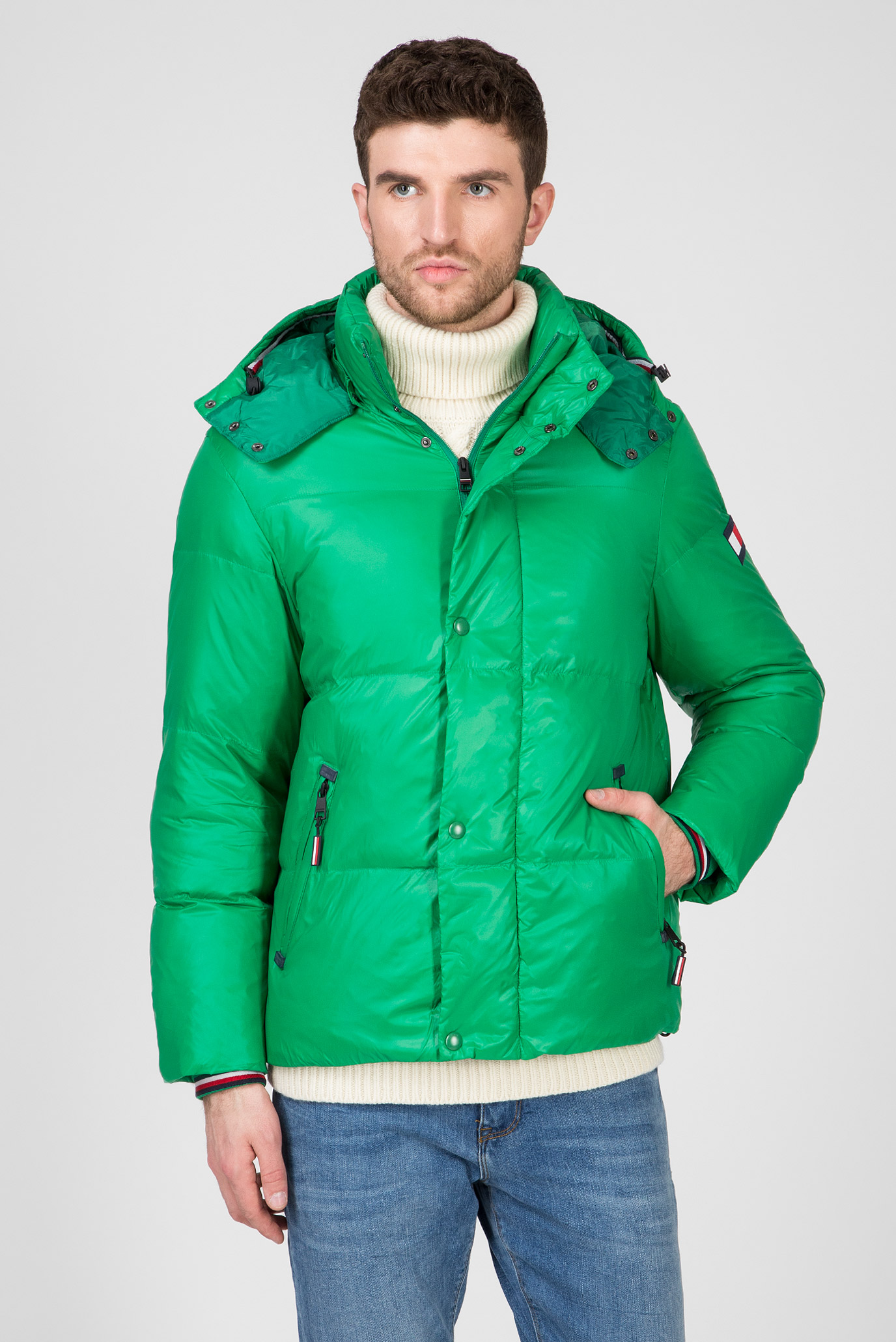 Мужская зеленая куртка SHINY HOODED 6