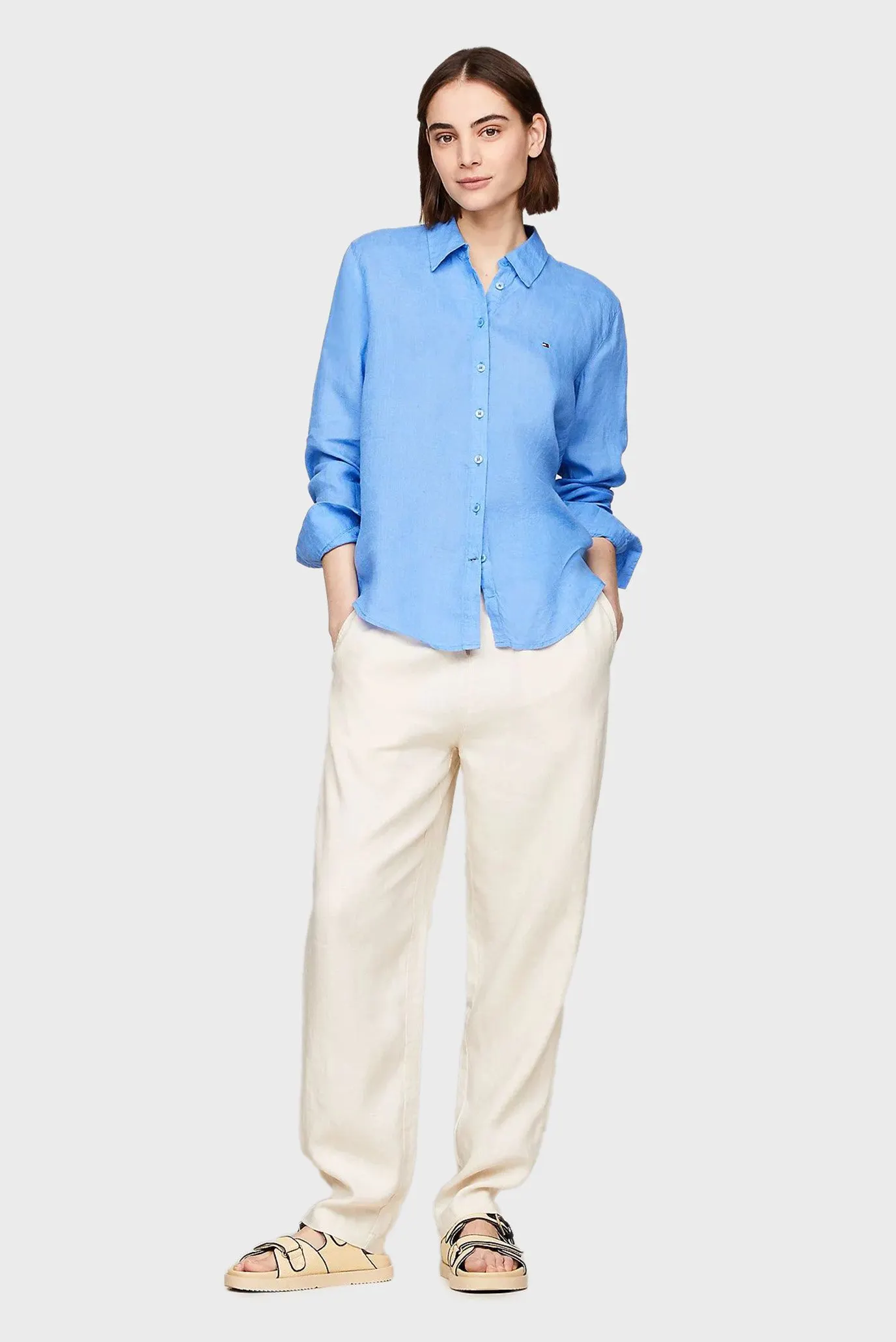 Женская голубая рубашка LINEN RELAXED SHIRT LS 2