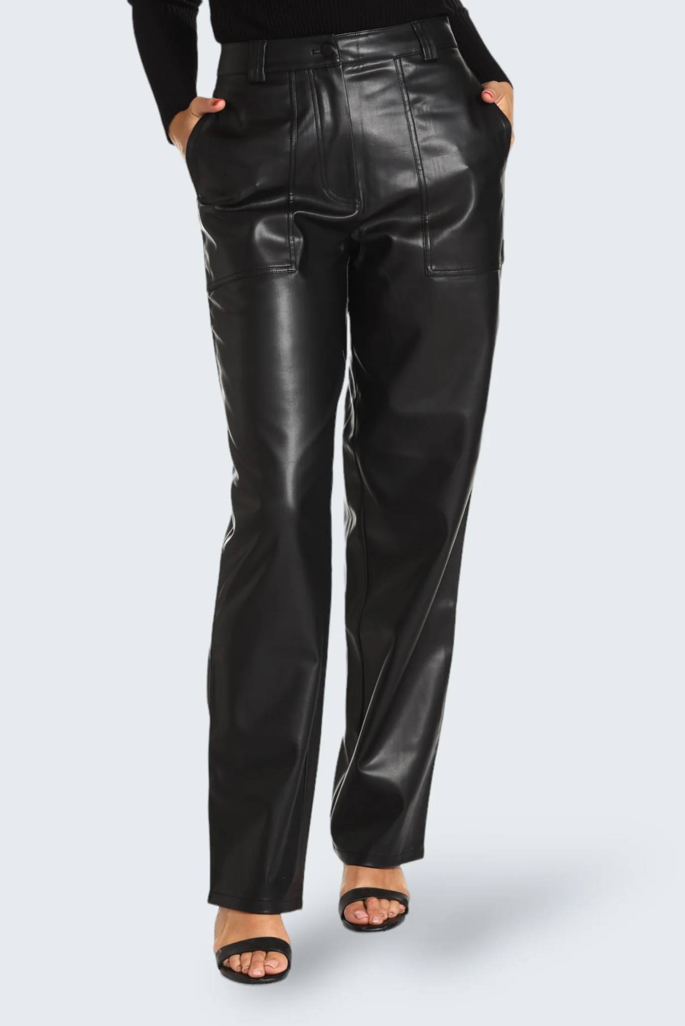 Штаны FAUX LEATHER HIGH RISE STRAIGHT 1