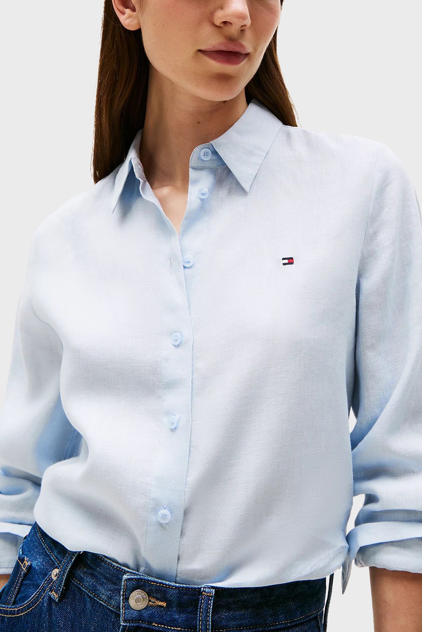 Женская голубая льняная рубашка ESS 4