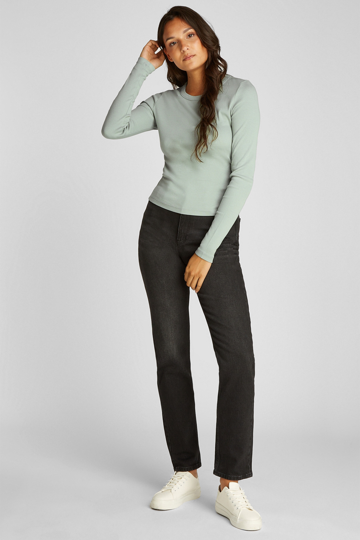 Женский мятный лонгслив WASHED LABEL RIB LONG SLEEVE 2