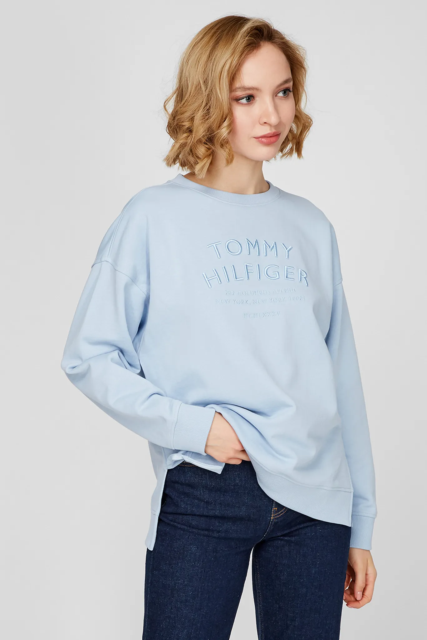 Женский голубой свитшот RELAXED TEXT C-NK 3