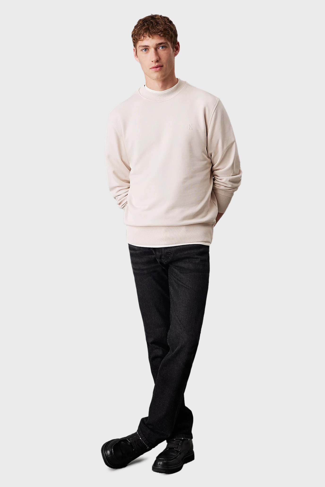 Мужской бежевый свитшот WASHED PUFF PRINT CREW NECK 3