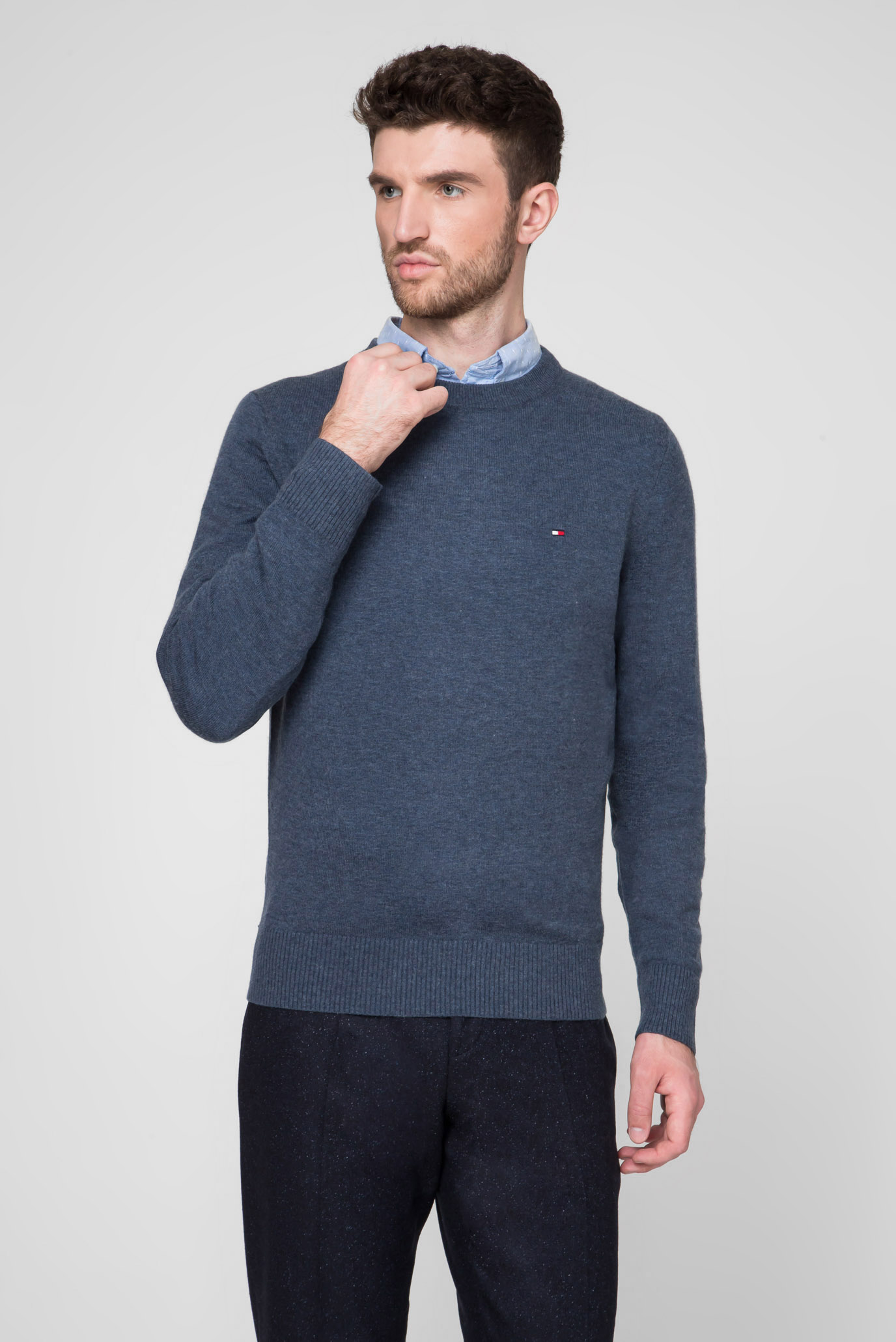 Мужской синий шерстяной джемпер LAMBSWOOL CREW NECK 6