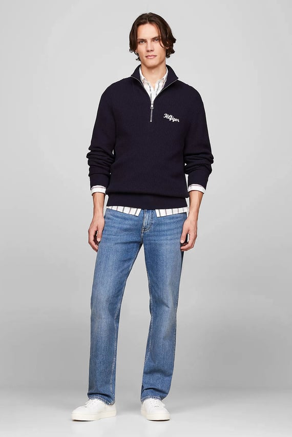 Мужская темно-синяя кофта HILFIGER GRAPHIC WAFFLE ZIP MOCK