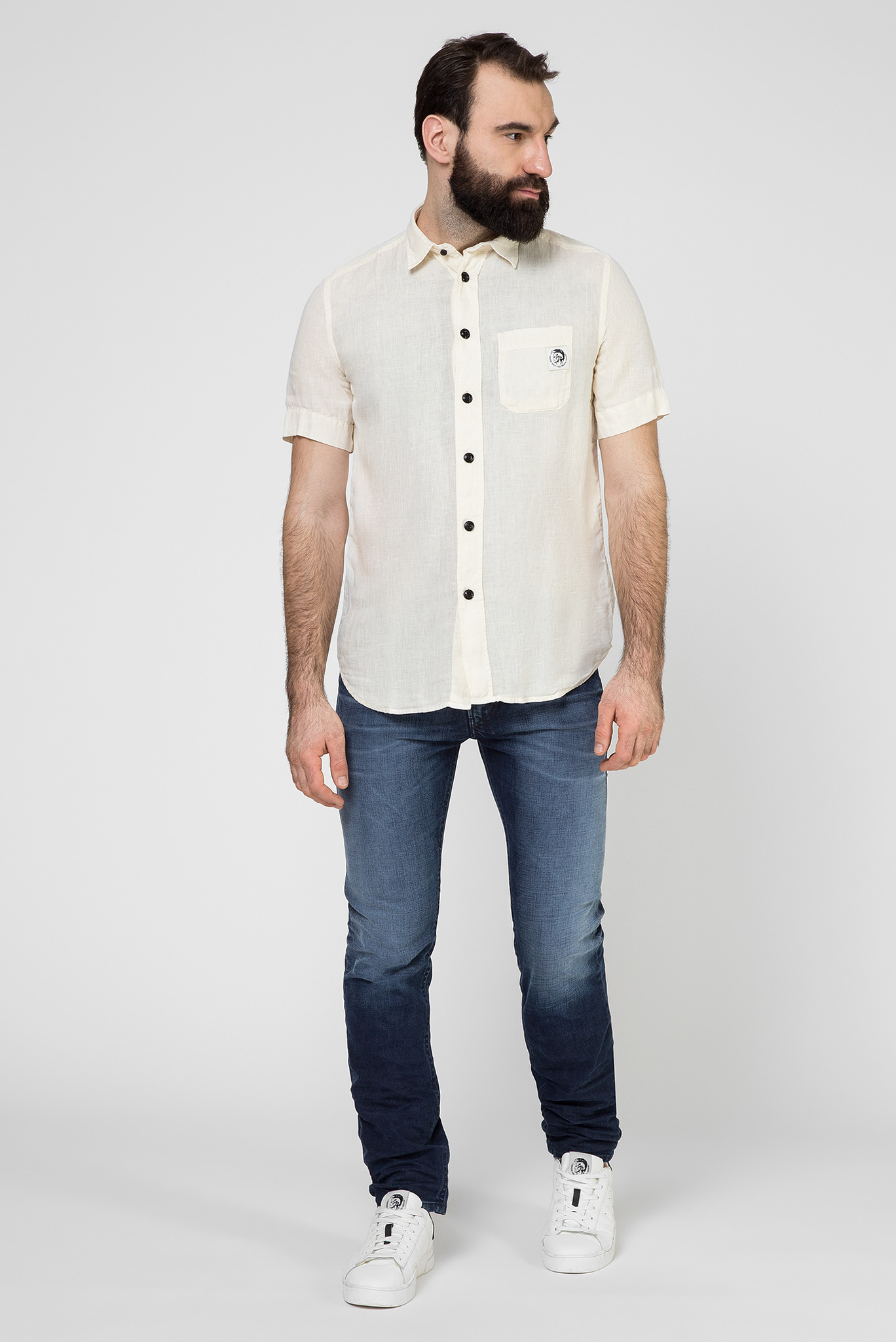 Мужская бежевая льняная рубашка S-KIRUMA 5