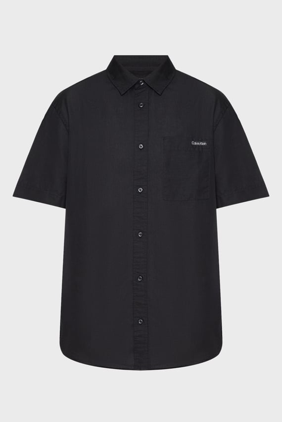 Мужская черная льняная рубашка LINEN COTTON S S SHIRT