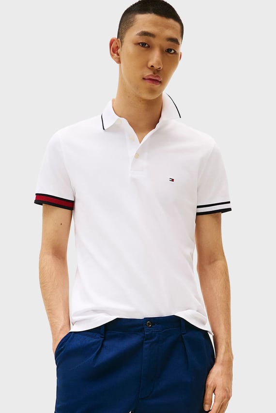 Мужское белое поло FLAG CUFF SLIM FIT