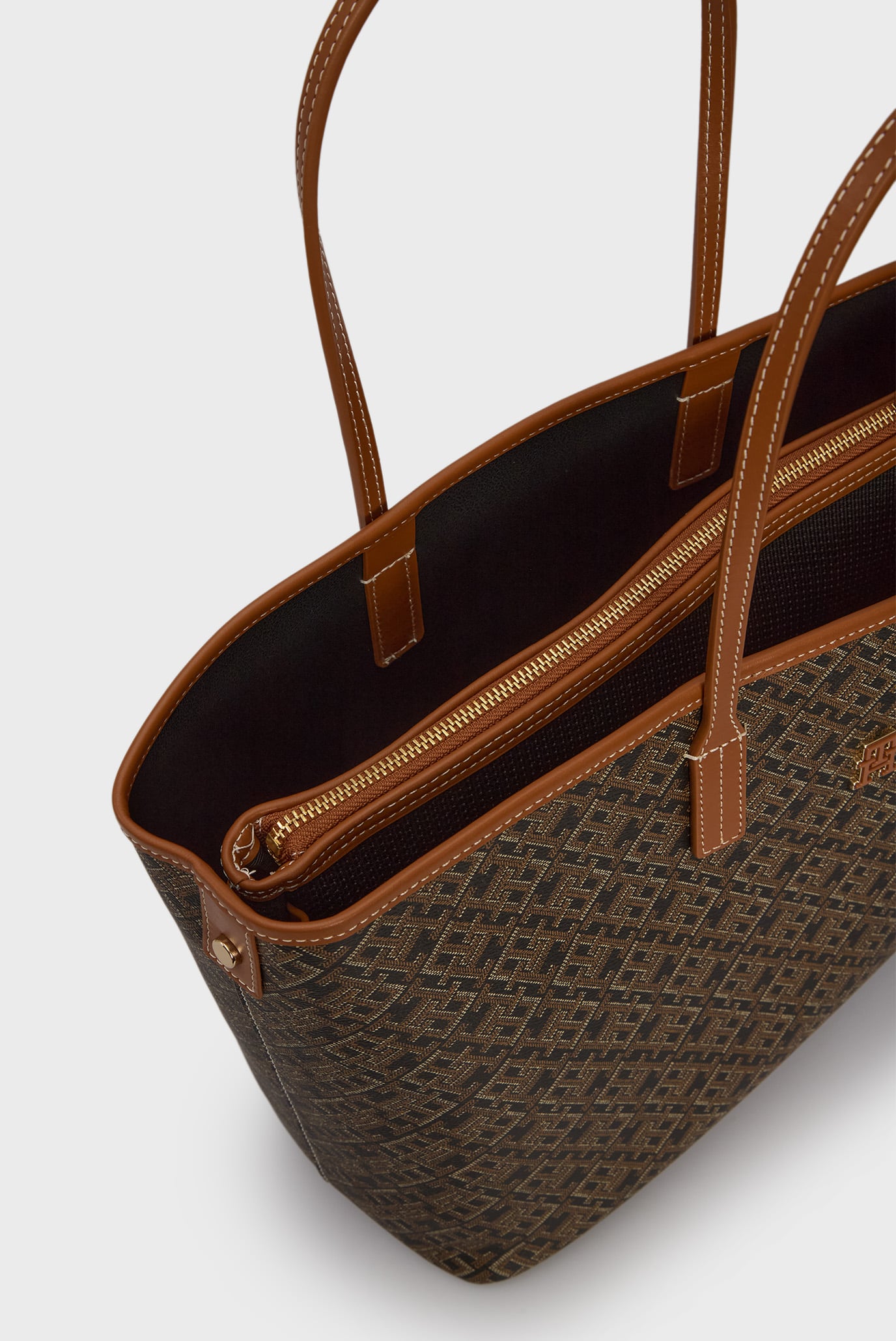 Женская коричневая сумка с узором TH MONOPLAY LEATHER TOTE 6