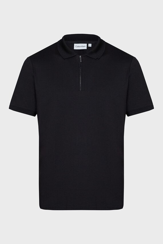 Мужское черное поло SMOOTH COTTON WELT ZIP POLO