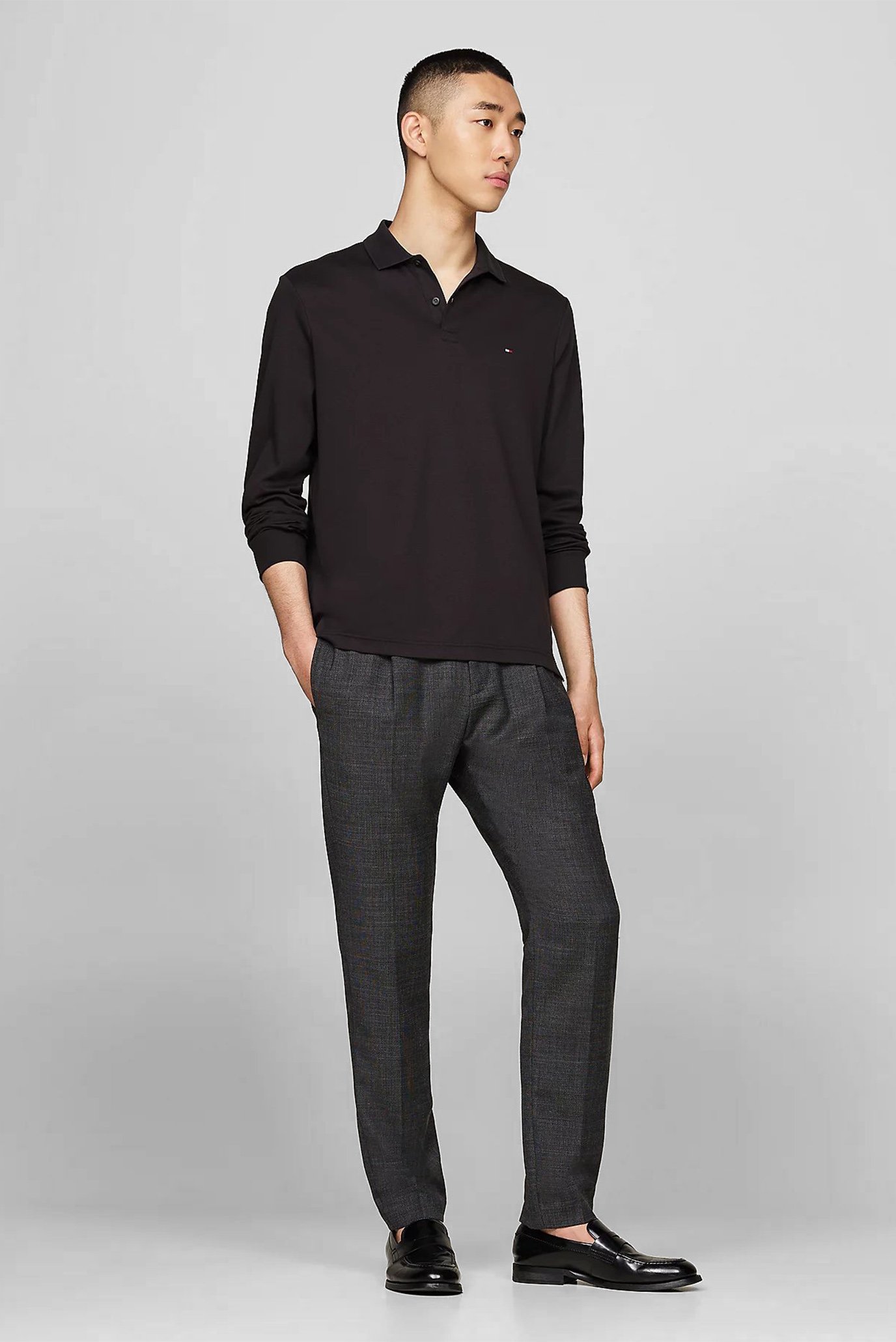 Мужское черное поло L S LIQUID COTTON REG POLO 2