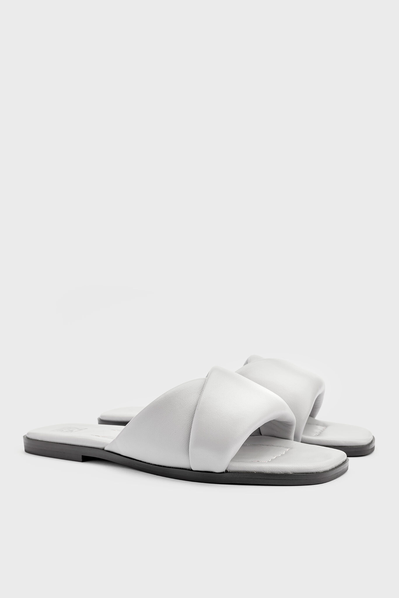 Женские серые кожаные слайдеры Vesna 3