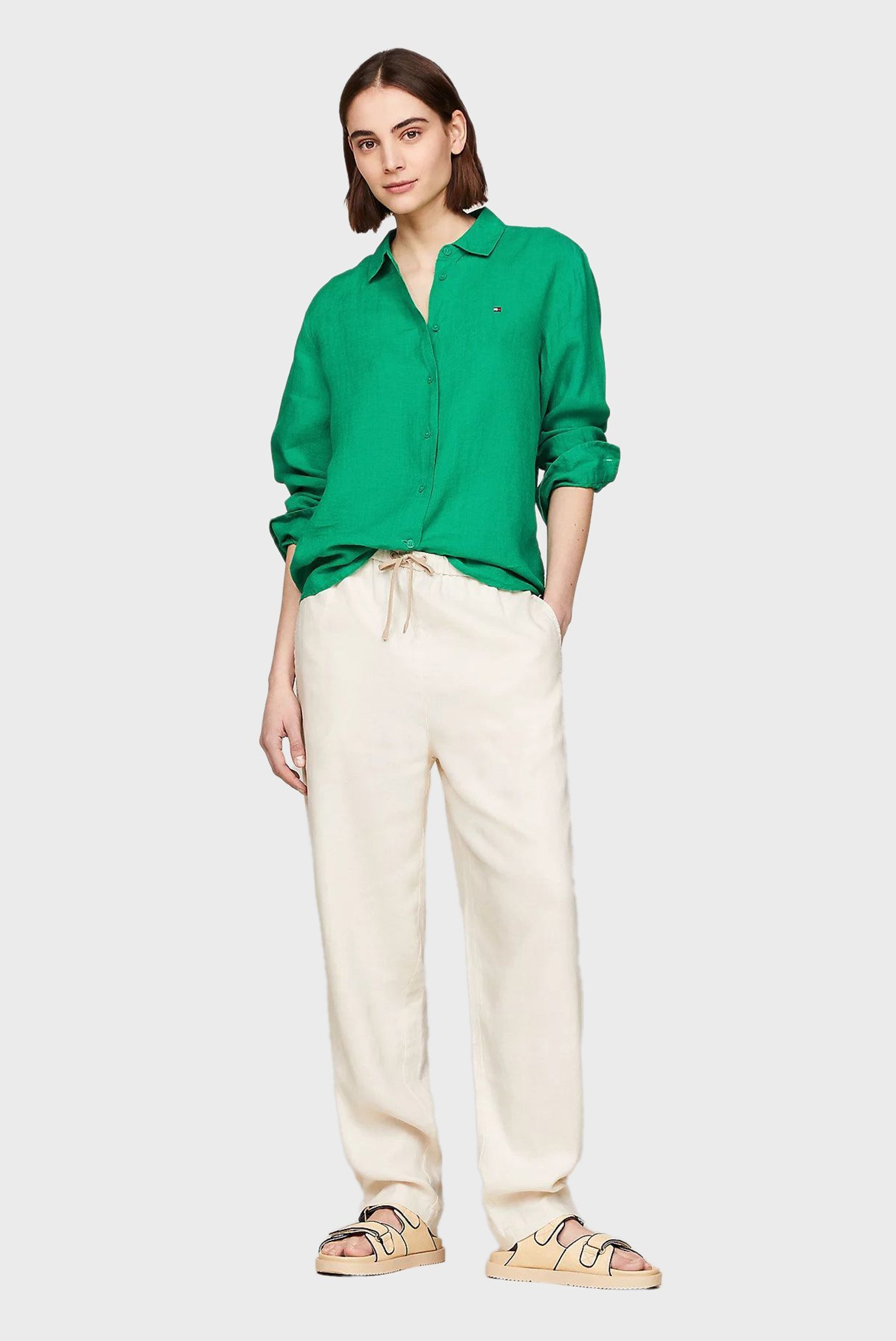 Женские белые льняные брюки CASUAL LINEN TAPER PULL ON PANT 2