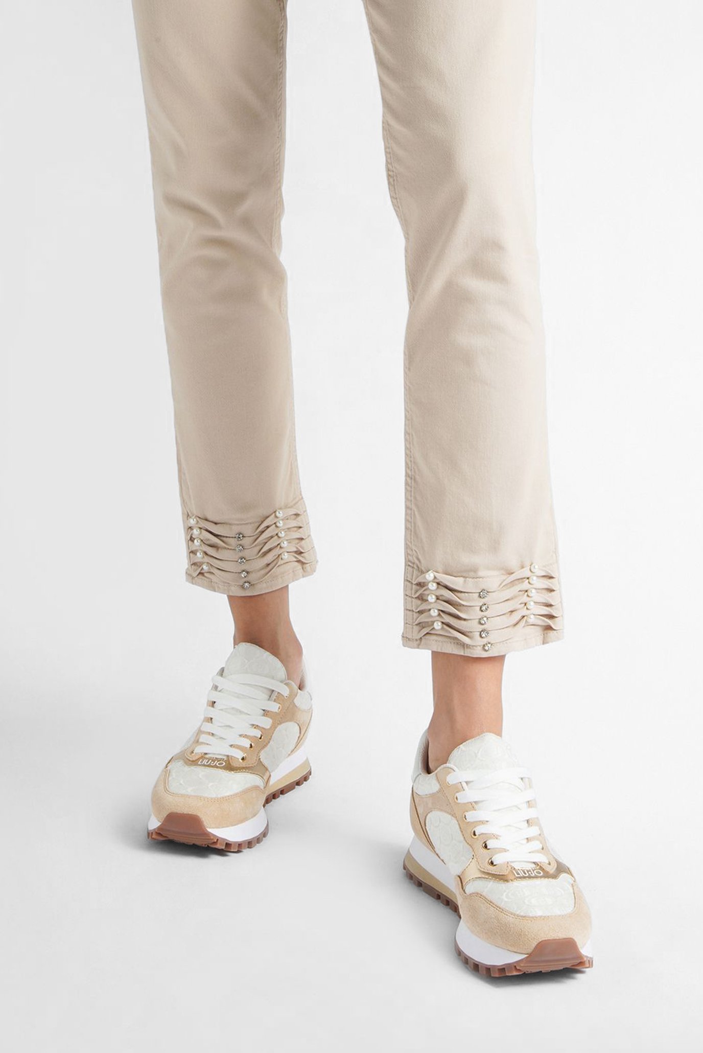 Кроссовки LIU JO WONDER 39 - SNEAKER COW SUEDE NYLON SHIN WHITE BEIGE 6