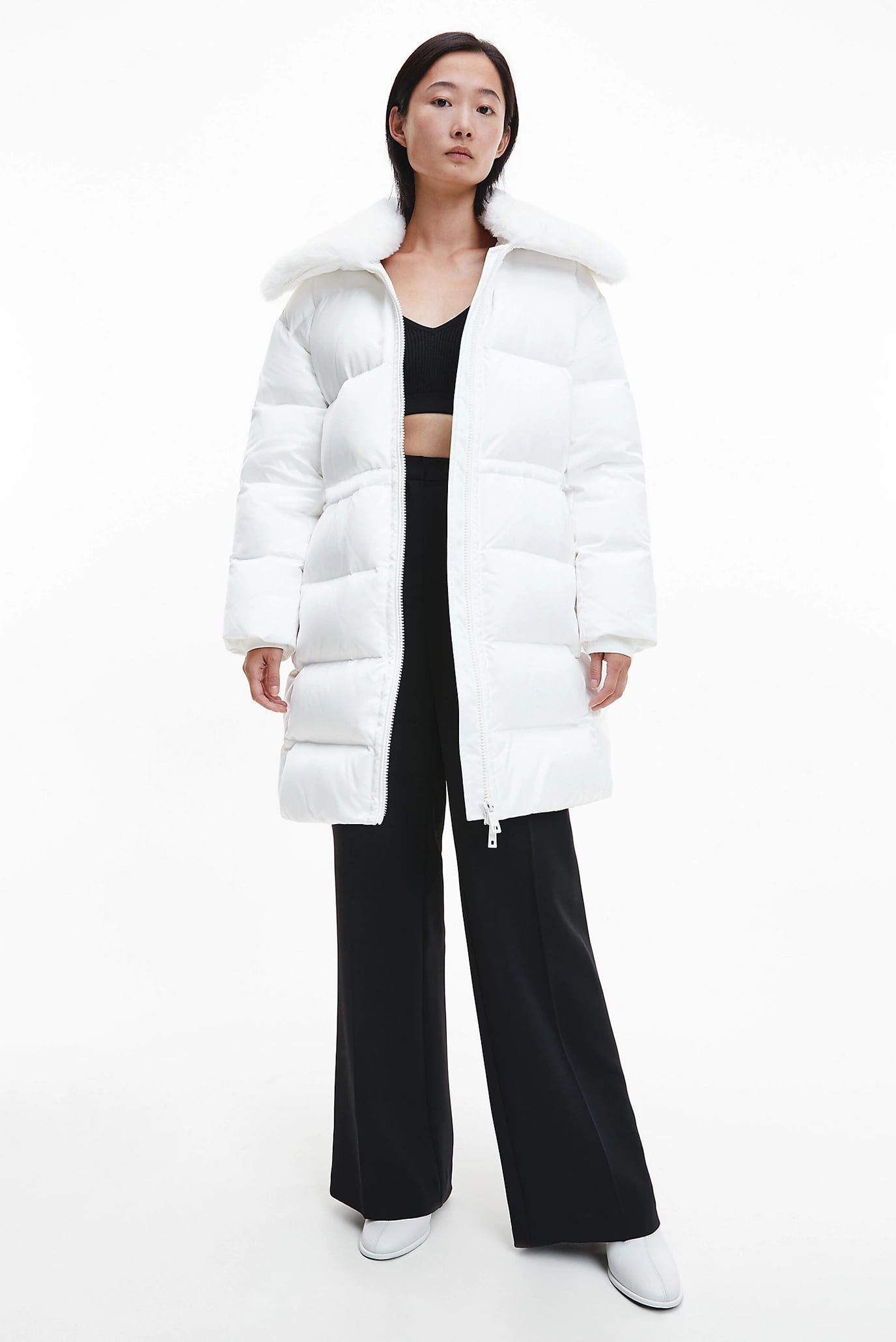 Женский белый пуховик LUX SATIN PUFFER COAT 2