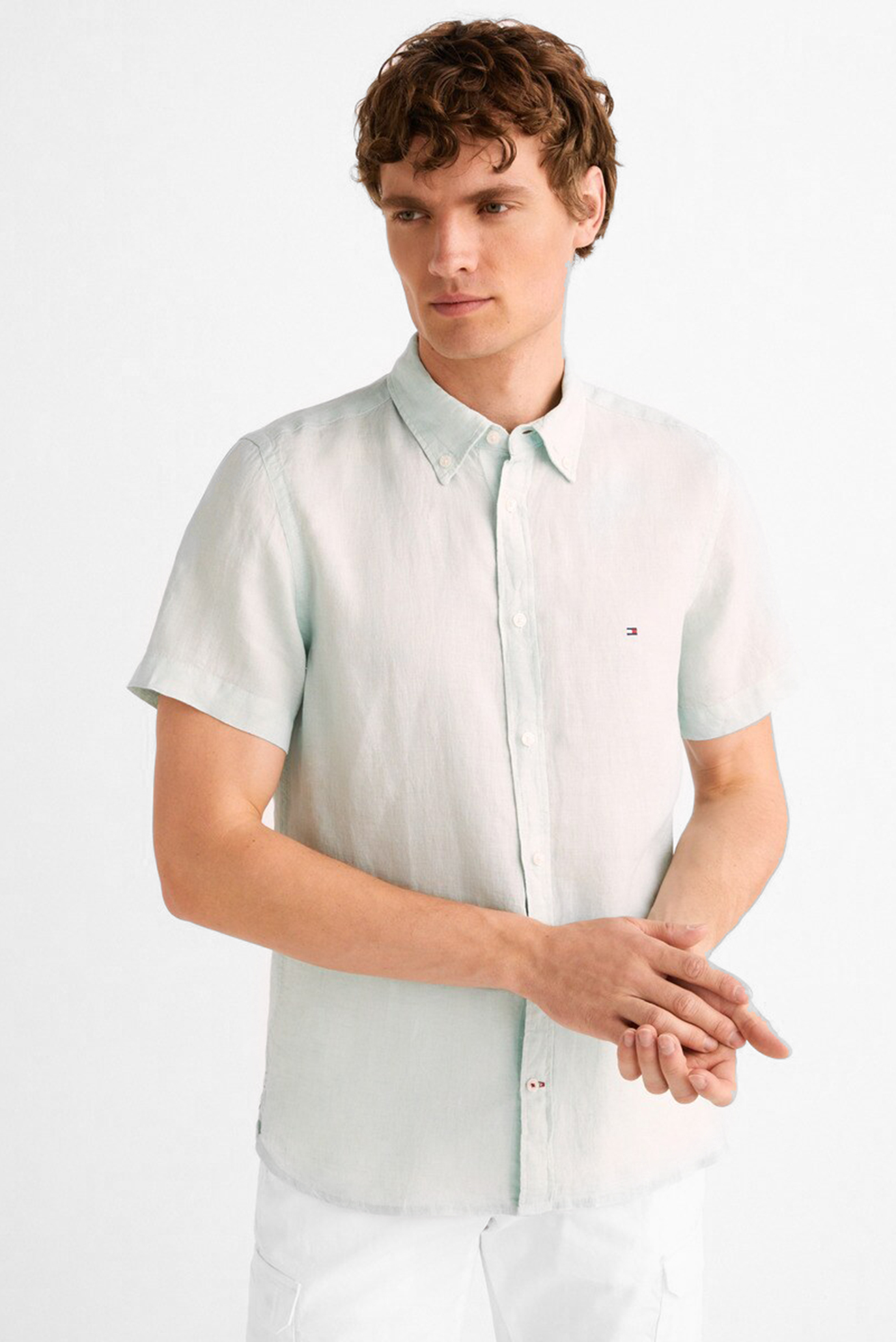 Мужская мятная льняная рубашка  PIGMENT DYED 4