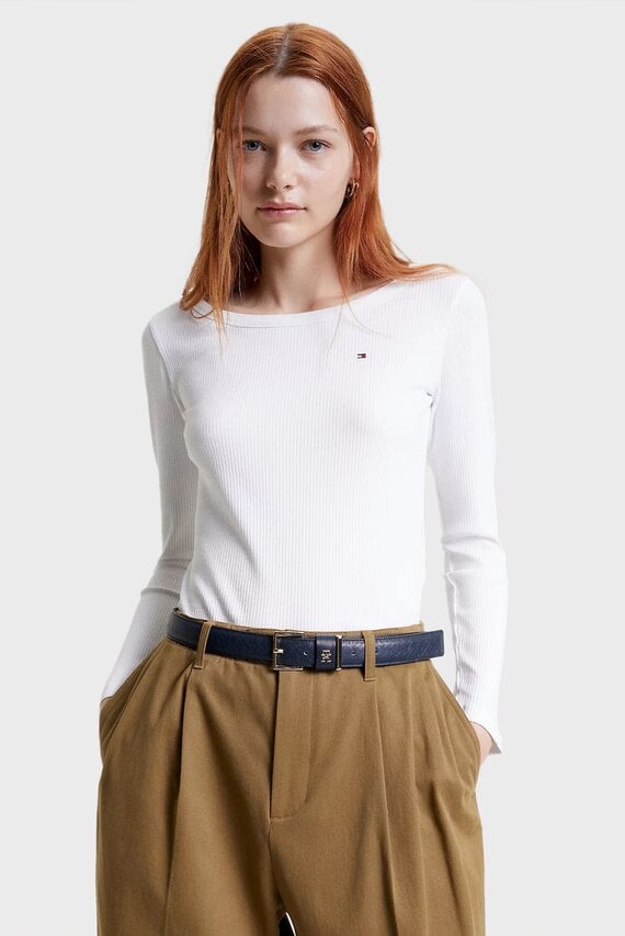 Женский белый лонгслив SLIM 5X2 RIB O-NK LS