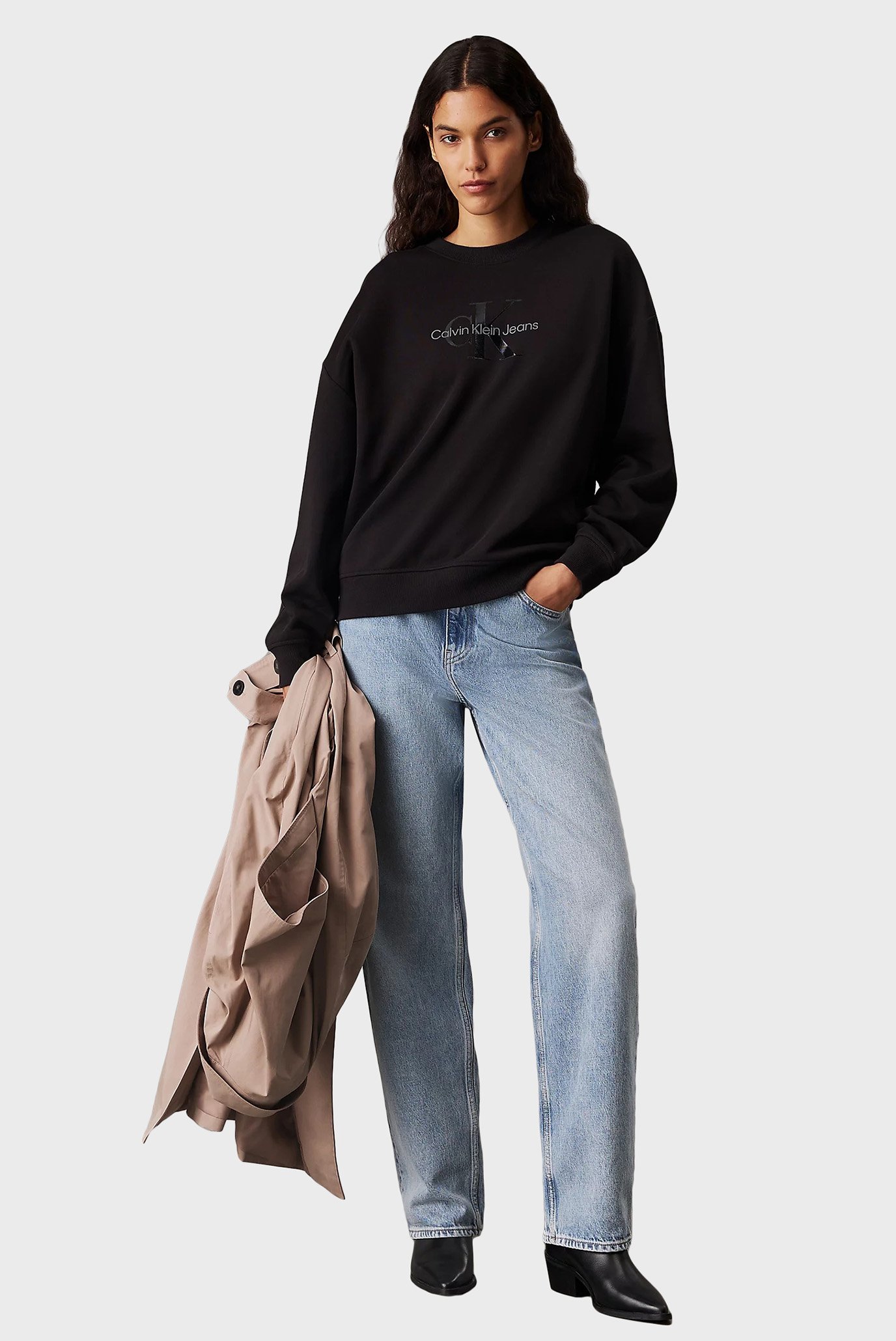 Женский черный свитшот GLOSSY MONOLOGO REGULAR CREWNECK 4