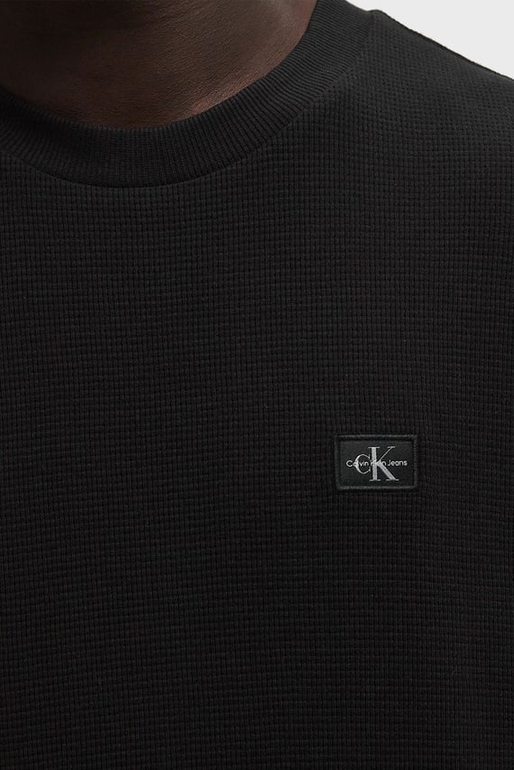 Мужской черный лонгслив WOVEN LABEL WAFFLE LS TEE