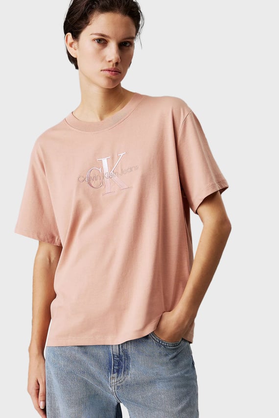 Женская персиковая футболка EMBROIDERED MONOLOGO TEE