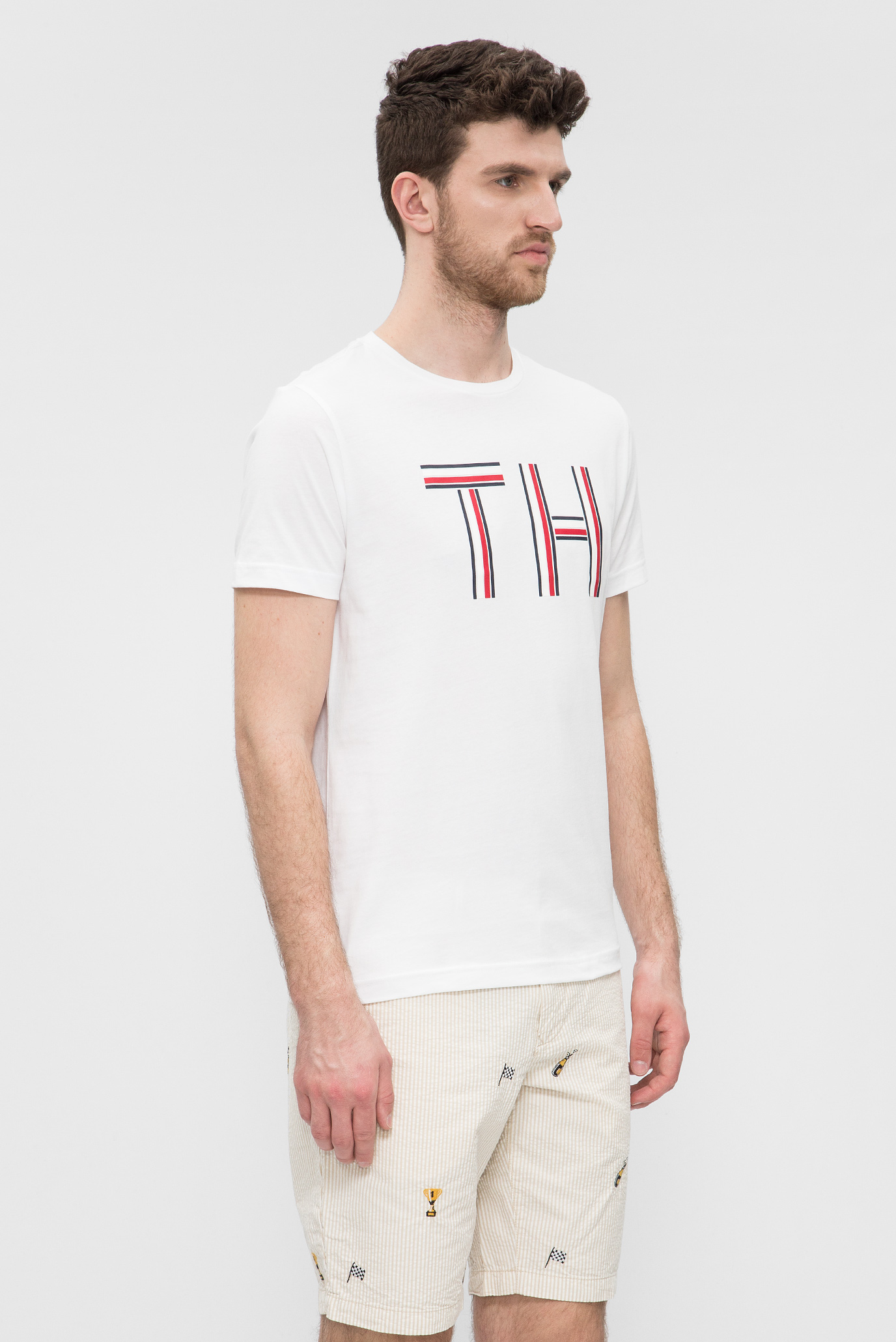 Мужская белая футболка в полоску 7