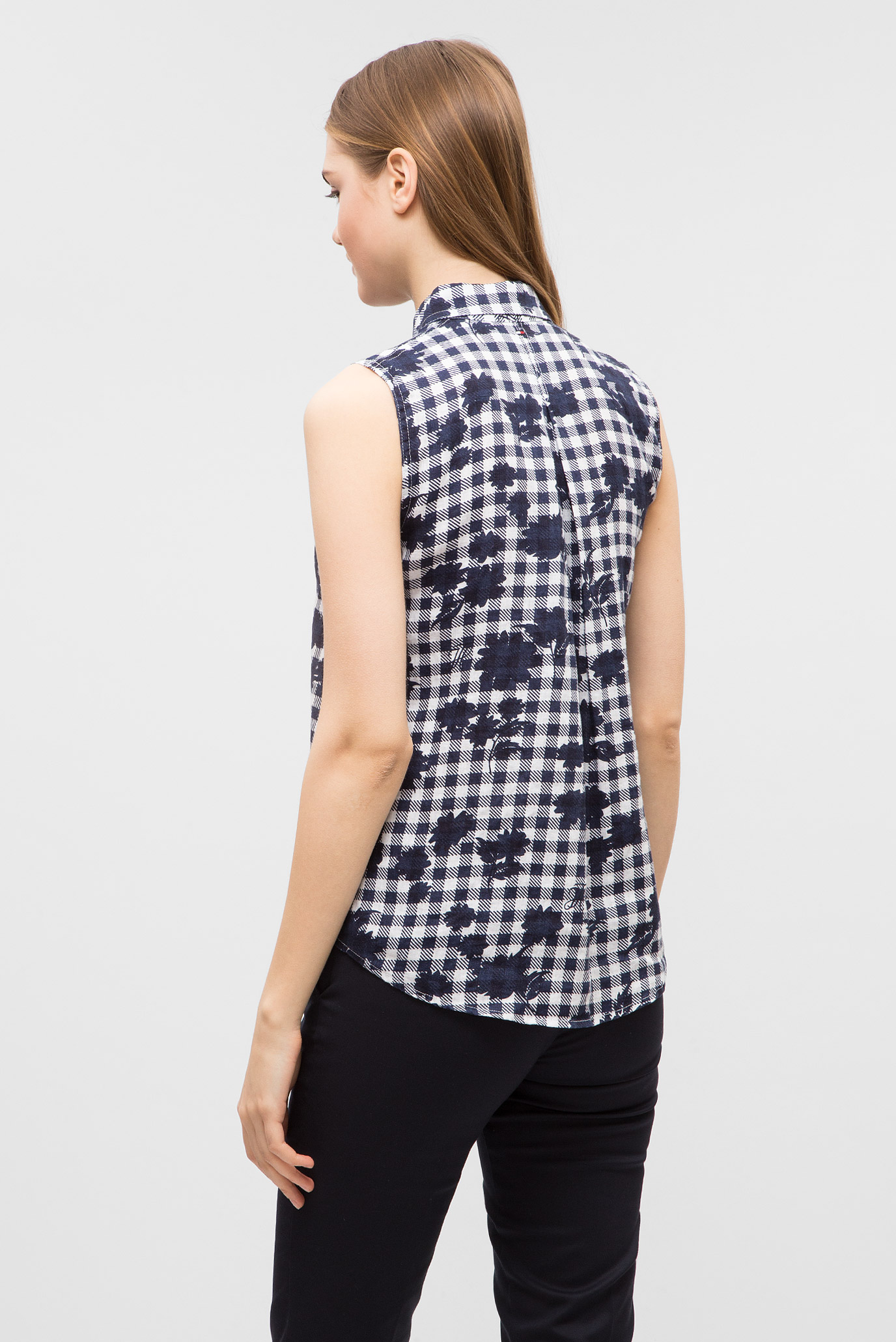 Женская темнo-синяя блуза в клетку 8