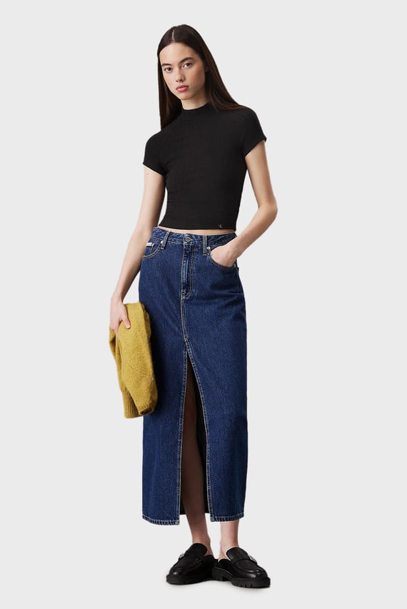 Женский черный топ WARM TEXTURE RIB MOCKNECK TOP