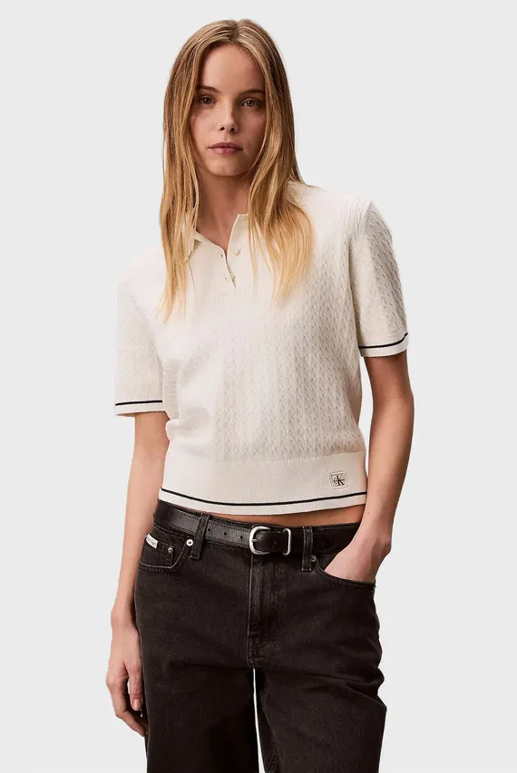 Поло SS WOVEN LABEL CROPPED CABLE SWE Calvin Klein Jeans